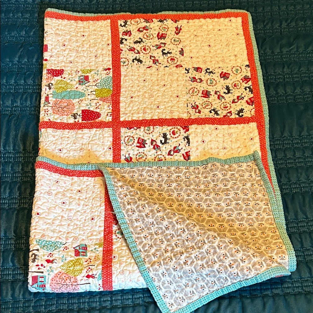 Colorful Patchwork baby Quilt Homemade featuring little red riding hood